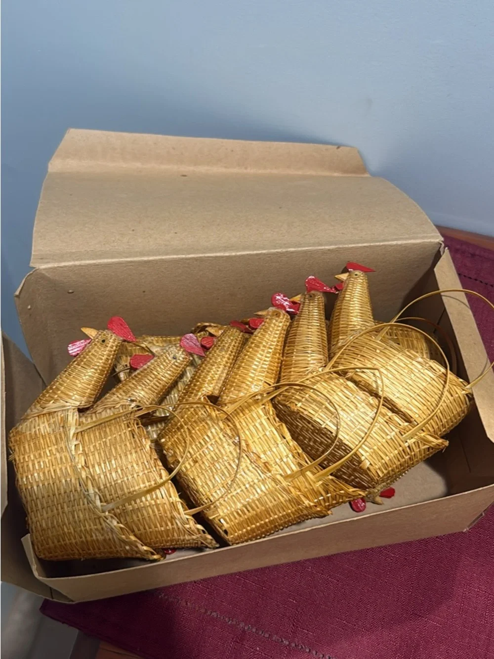 NEW Woven Chicken Baskets- Yellow with Red Accents  12 baskets per box